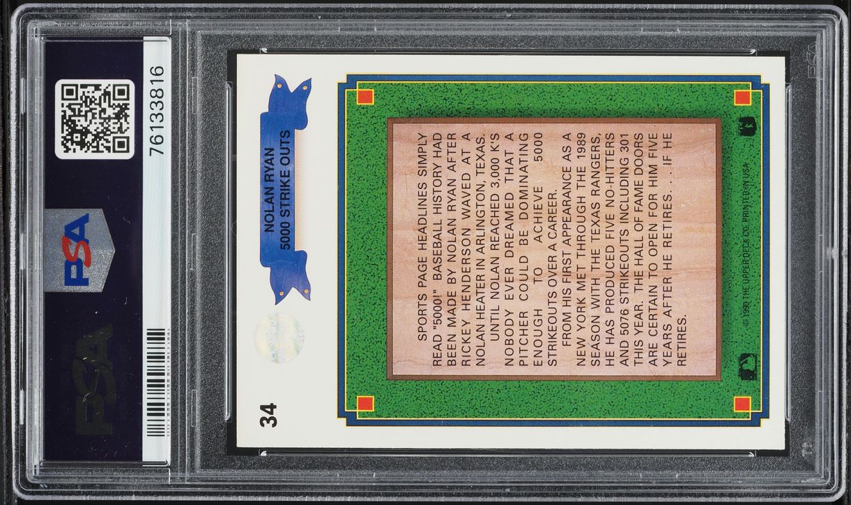 1990 Upper Deck 5000 Strikeouts Nolan Ryan #34 PSA 8 NM-MT