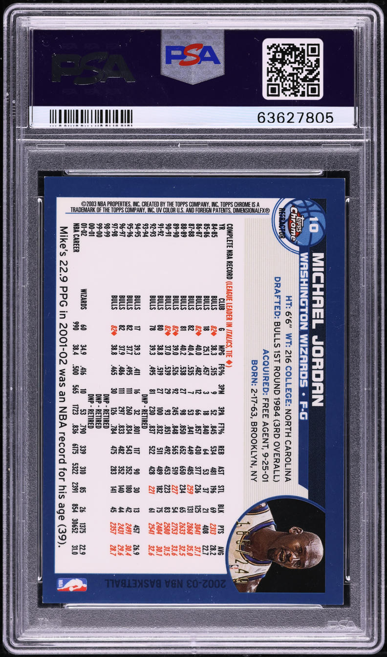 2002 Topps Chrome White Refractor Michael Jordan /249 #10 PSA 8 NM-MT
