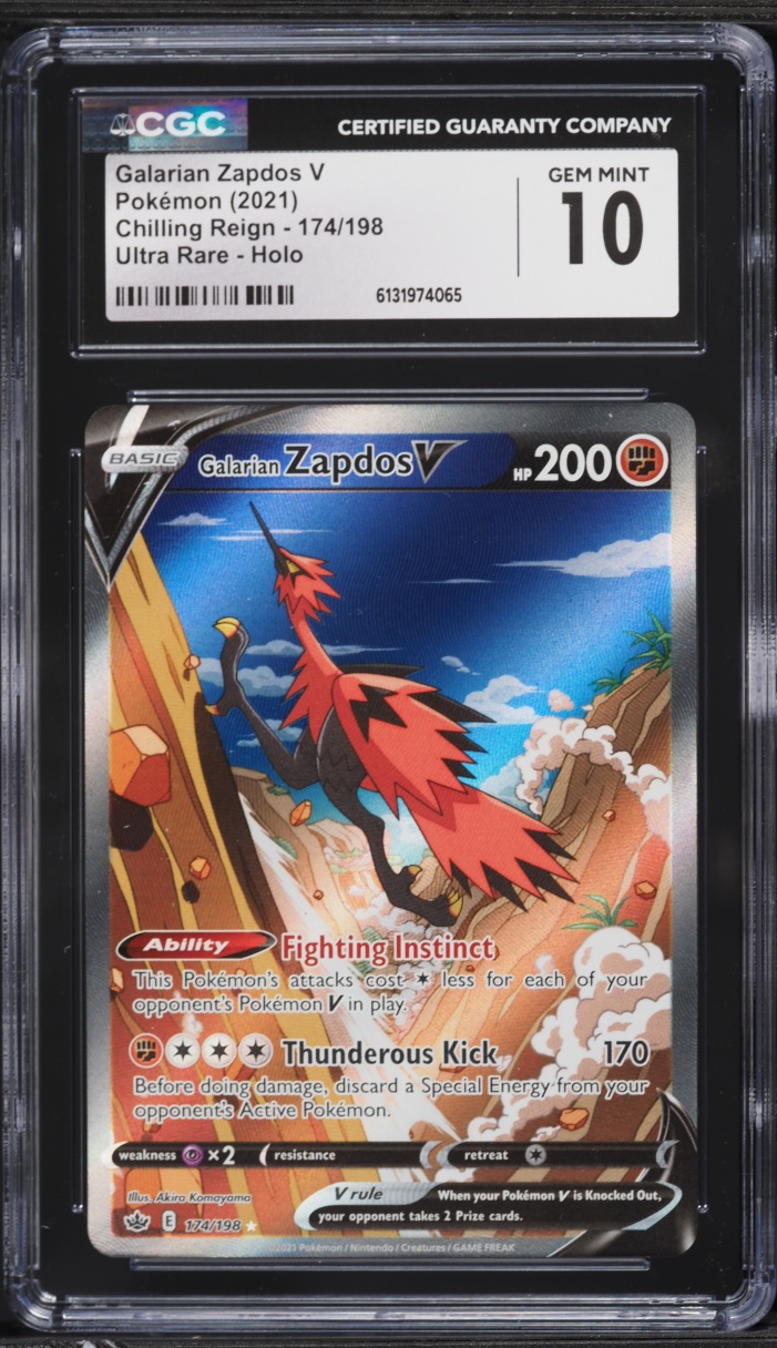 2021 Pokemon Sword & Shield Chilling Reign Alt Art Galarian Zapdos V #174 CGC 10 GEM MINT