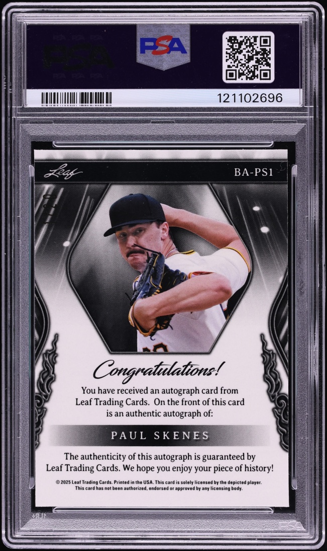 2025 Leaf Metal Sports Heroes Crystal Silver Paul Skenes AUTO 1/20 #BA-PS1 PSA 10 GEM MINT