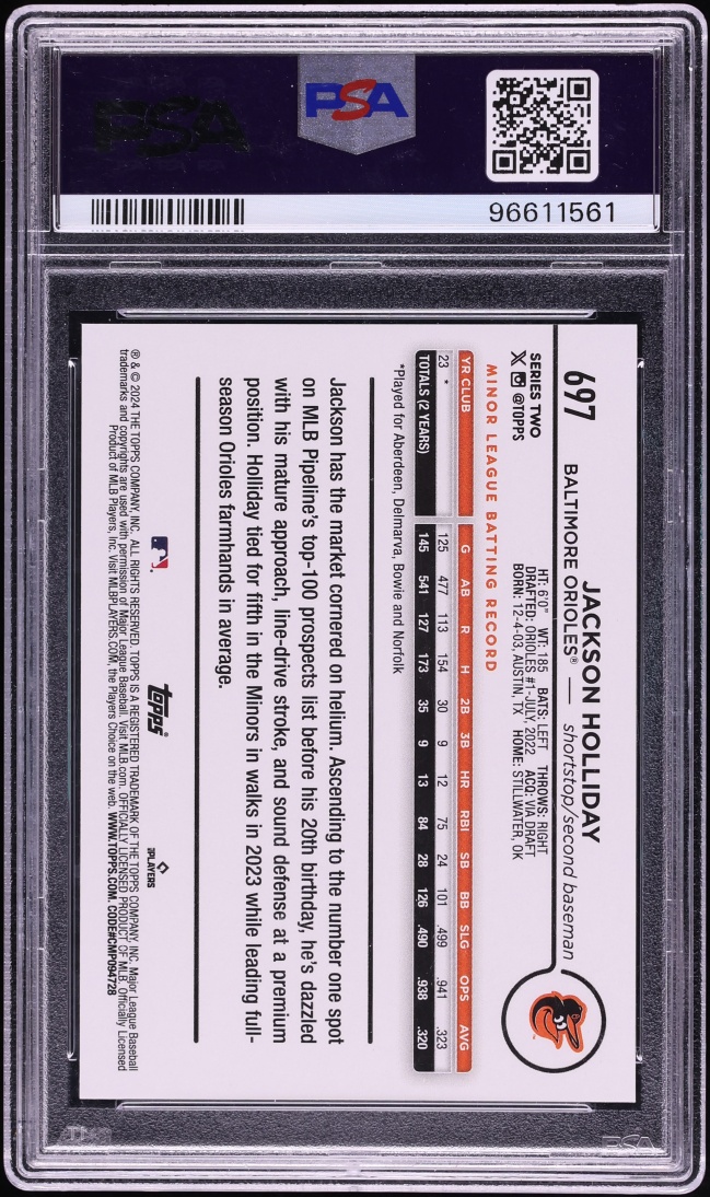 2024 Topps Fun Face Jackson Holliday SP ROOKIE #697 PSA 10 GEM MINT
