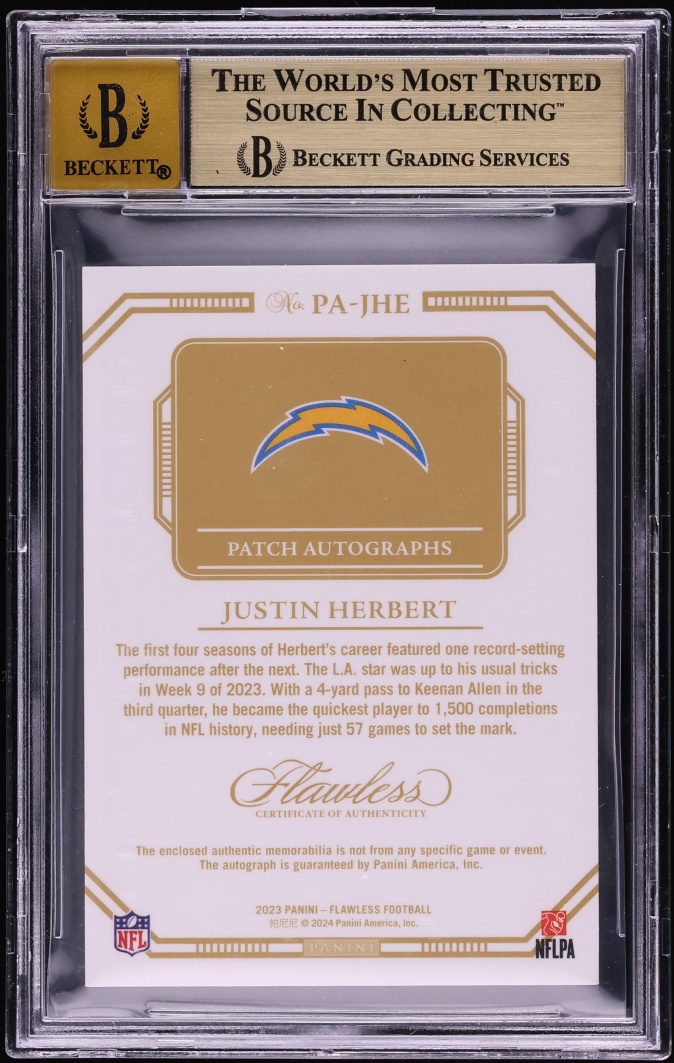 2023 Panini Flawless Emerald Justin Herbert PATCH AUTO /5 #PA-JHE BGS 9.5 GEM MINT