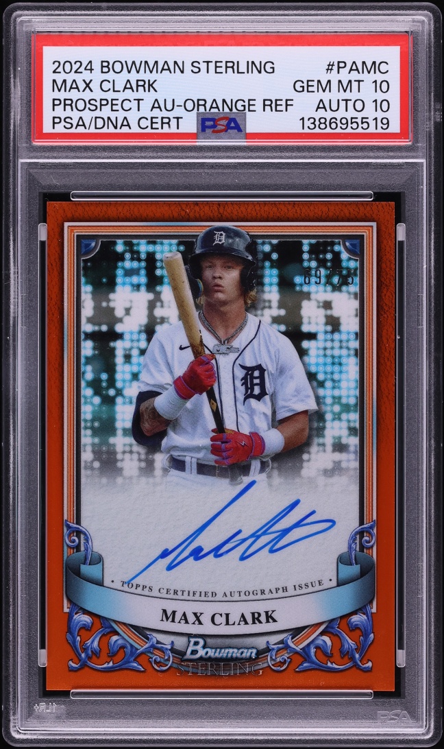 2024 Bowman Sterling Orange Refractor Max Clark PROSPECT AUTO DNA 10 /75 #PA-MC PSA 10 GEM MINT