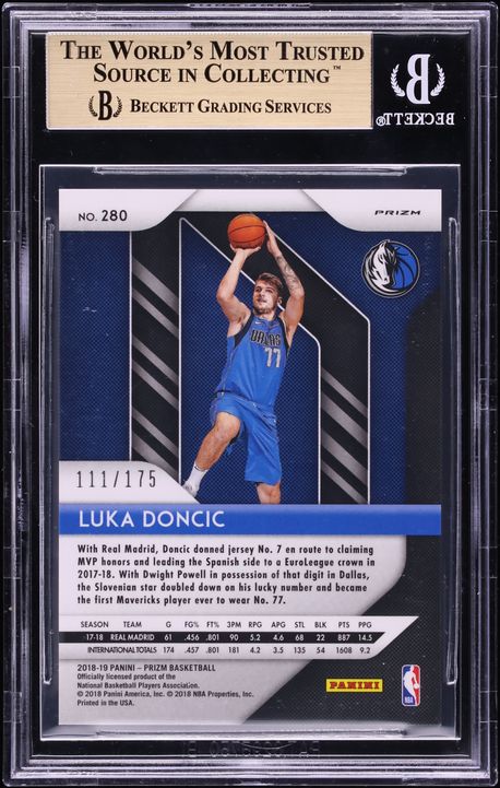 2018 Panini Prizm Fast Break Blue Luka Doncic ROOKIE /175 #280 BGS 9.5 GEM MINT - Photo 2