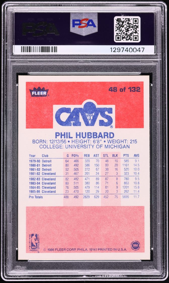 1986 Fleer Basketball Phil Hubbard #48 PSA 9 MINT