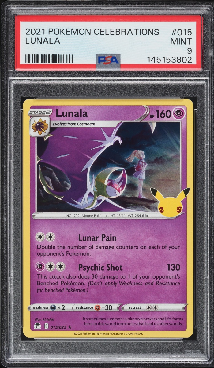 2021 Pokemon Sword & Shield Celebrations Lunala #15 PSA 9 MINT