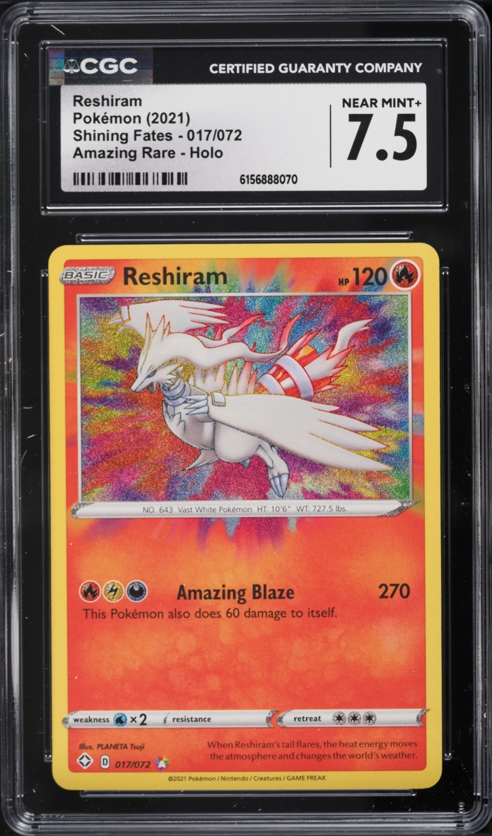 2021 Pokemon Sword & Shield Shining Fates Amazing Rare Reshiram #17 CGC 7.5 NRMT+