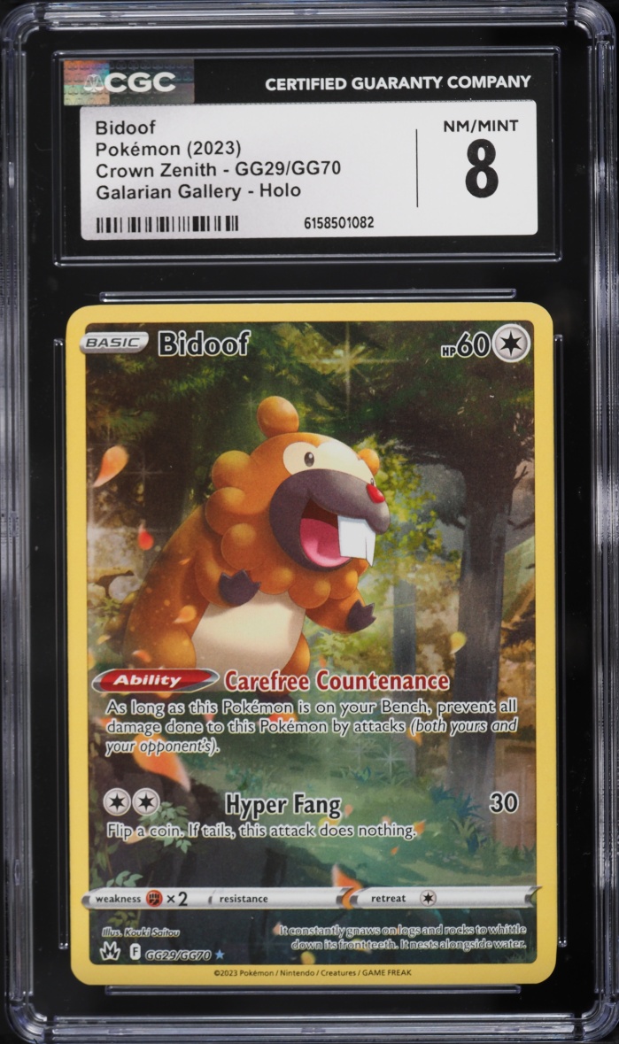 2023 Pokemon Sword & Shield Crown Zenith Full Art Bidoof #GG29 CGC 8 NM-MT