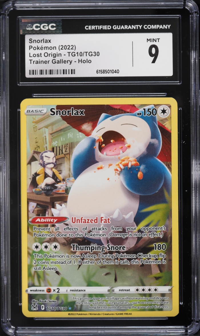 2022 Pokemon Sword & Shield Lost Origin Trainer Gallery CHR Snorlax #TG10 CGC 9 MINT