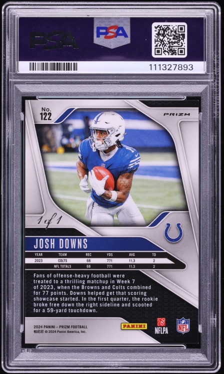2024 Panini Prizm Black Shimmer Josh Downs 1/1 #122 PSA 9 MINT - Photo 2