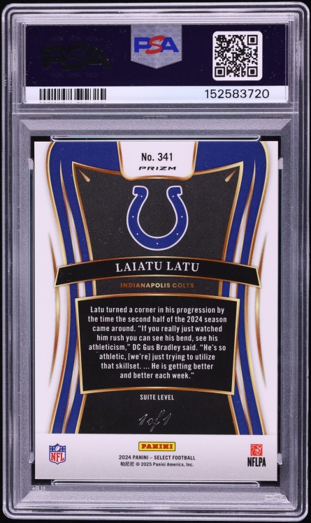 2024 Select Suite Level Black Disco Laiatu Latu ROOKIE 1/1 #341 PSA 10 GEM MINT - Photo 2
