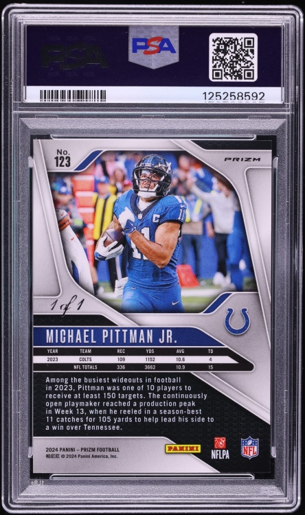 2024 Panini Prizm Black Shimmer Michael Pittman Jr. 1/1 #123 PSA 9 MINT - Photo 2