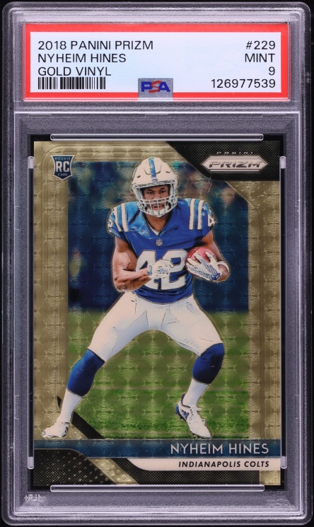 2018 Panini Prizm Gold Vinyl Nyheim Hines ROOKIE /5 #229 PSA 9 MINT