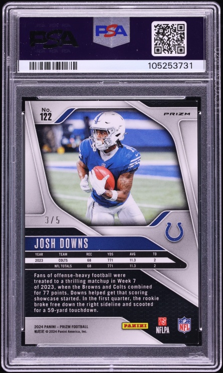 2024 Panini Prizm Gold Vinyl Josh Downs /5 #122 PSA 9 MINT - Photo 2