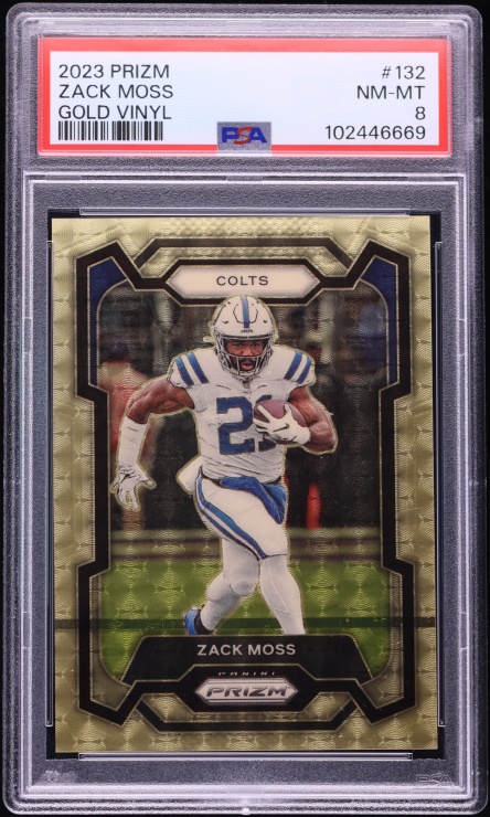 2023 Panini Prizm Gold Vinyl Zack Moss /5 #132 PSA 8 NM-MT