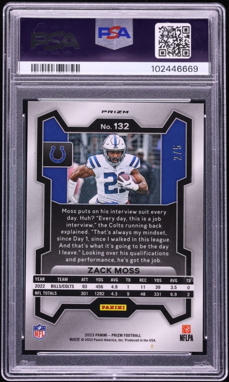 2023 Panini Prizm Gold Vinyl Zack Moss /5 #132 PSA 8 NM-MT - Photo 2