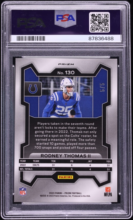 2023 Panini Prizm Gold Vinyl Rodney Thomas II 5/5 #130 PSA 9 MINT - Photo 2