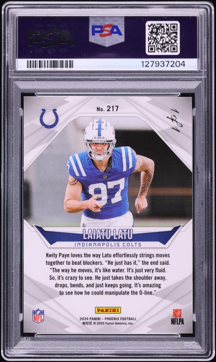 2024 Panini Phoenix Black Laiatu Latu ROOKIE 1/1 #217 PSA 9 MINT - Photo 2