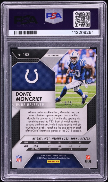 2016 Panini Prizm Gold Vinyl Donte Moncrief 5/5 #152 PSA 7 NRMT - Photo 2