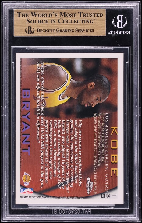 1996 Topps Chrome Kobe Bryant ROOKIE #138 BGS 10 PRISTINE