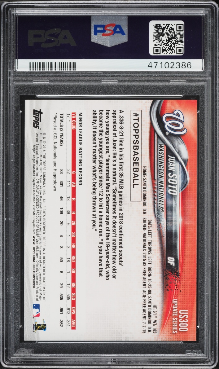 2018 Topps Chrome Update Juan Soto ROOKIE #HMT55 PSA 10 GEM MINT