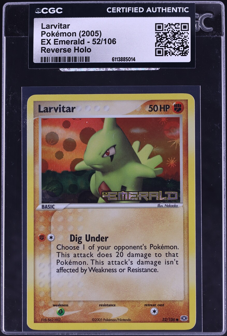 2005 Pokemon EX Emerald Reverse Holo Larvitar #52 CGC AUTH