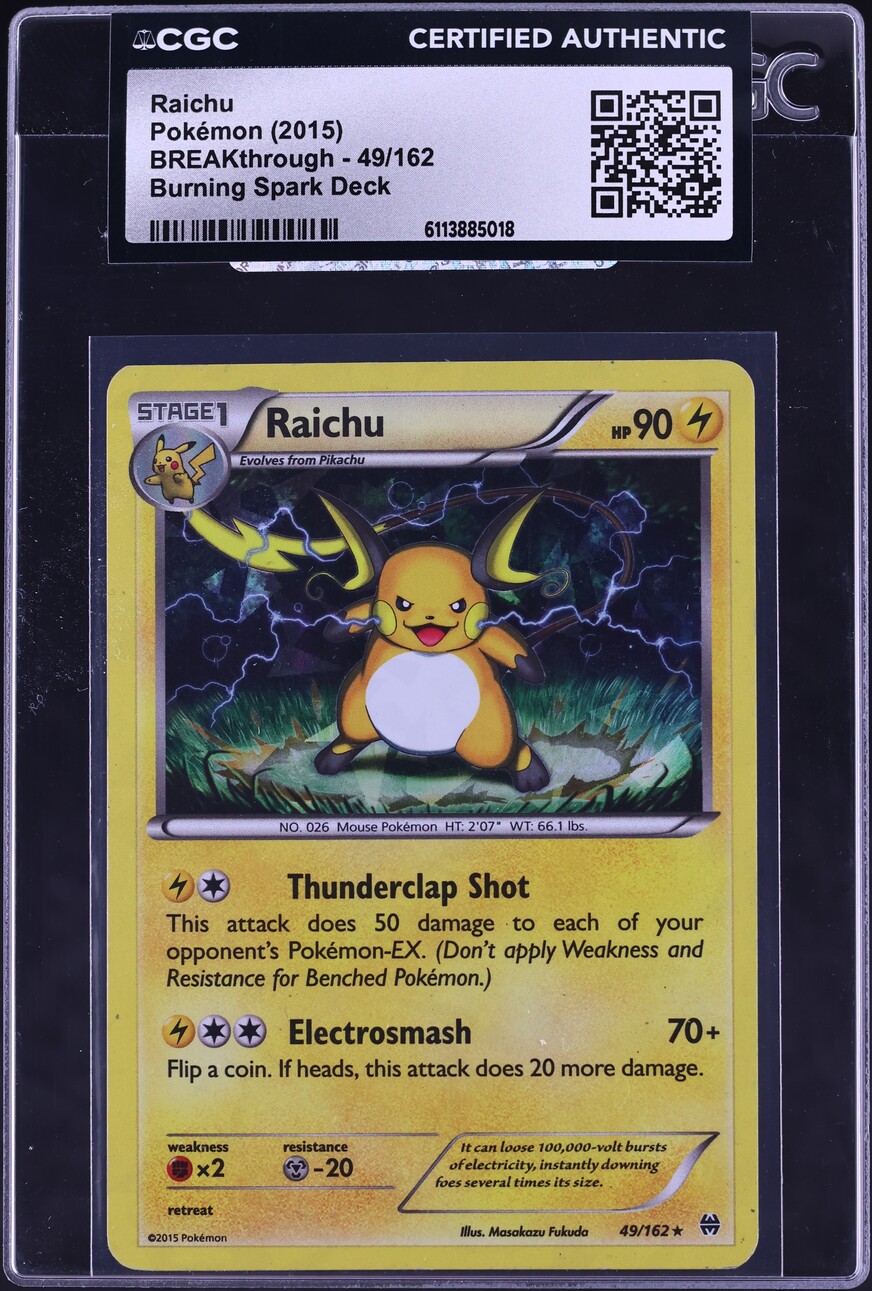 2015 Pokemon XY BREAKthrough Burning Spark Deck Raichu #49 CGC AUTH