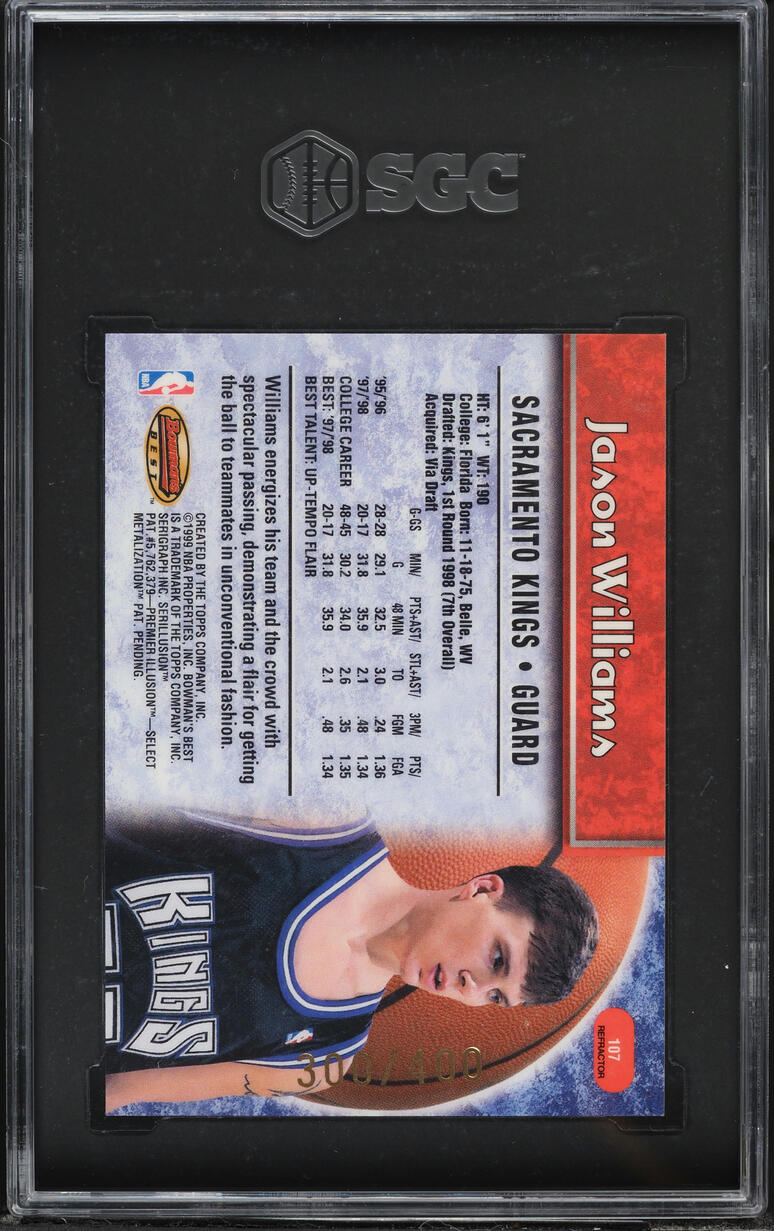 1998 Bowman's Best Refractor Jason Williams /400 #107 SGC 8.5 NM-MT+