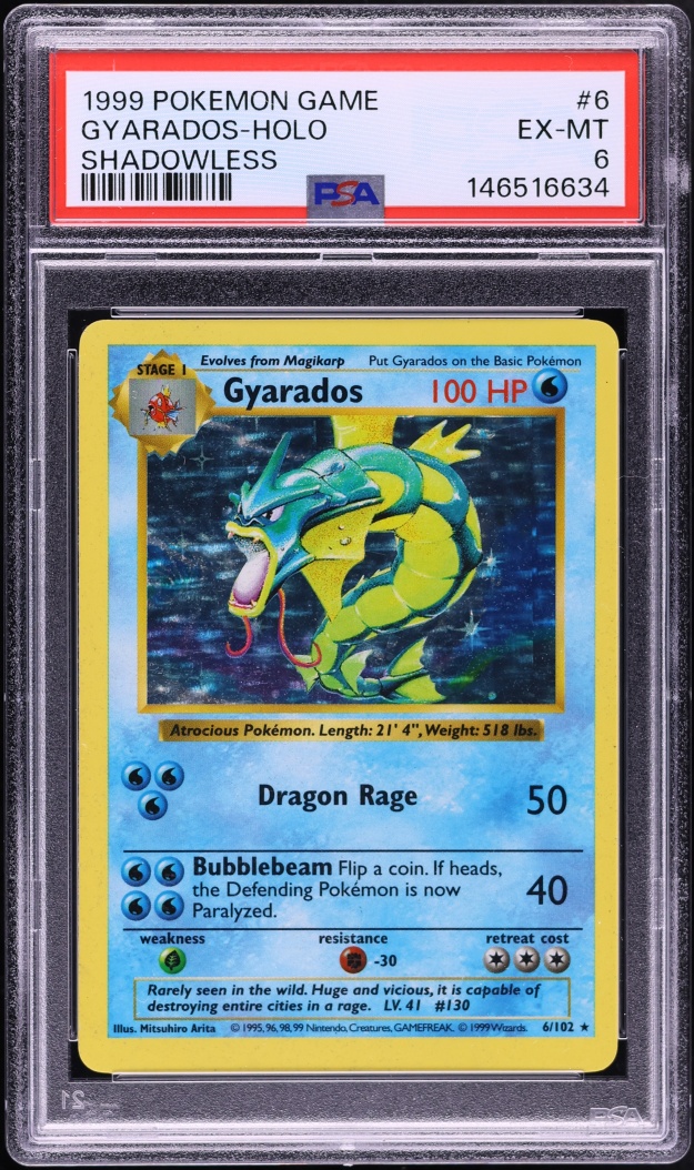1999 Pokemon Base Set Shadowless Holo Gyarados #6 PSA 6 EXMT