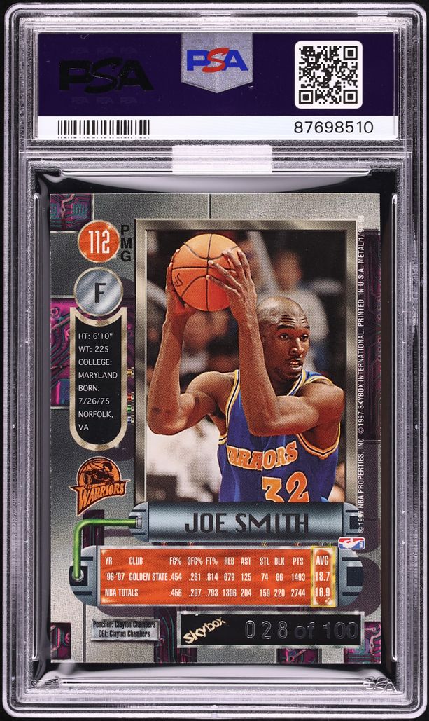 1997 Metal Universe Precious Metal Gems PMG Red Joe Smith /100 #112 MBA PSA 7 NRMT
