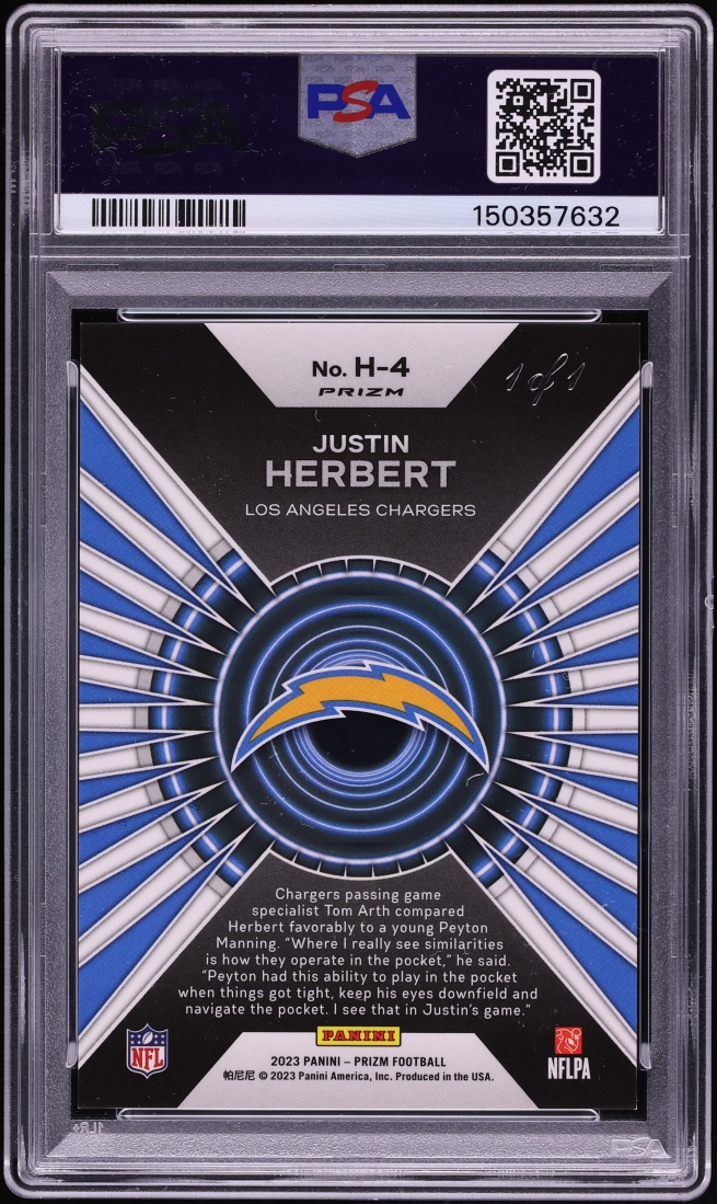 2023 Panini Prizm Hype Black Finite Justin Herbert 1/1 #H4 PSA 9 MINT - Photo 2