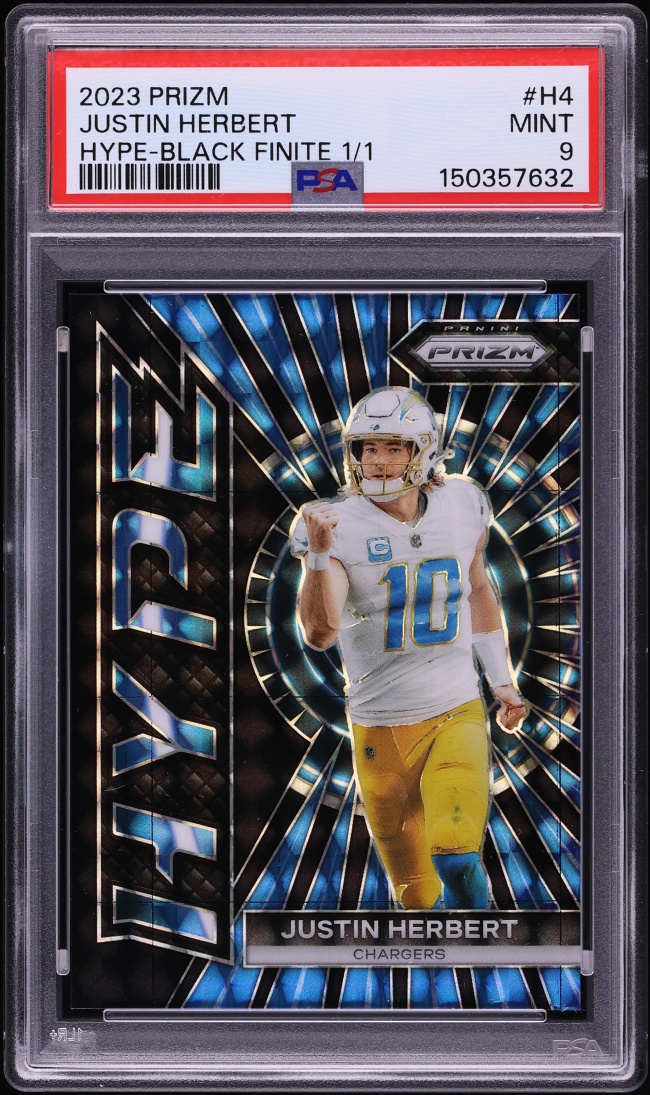 2023 Panini Prizm Hype Black Finite Justin Herbert 1/1 #H4 PSA 9 MINT