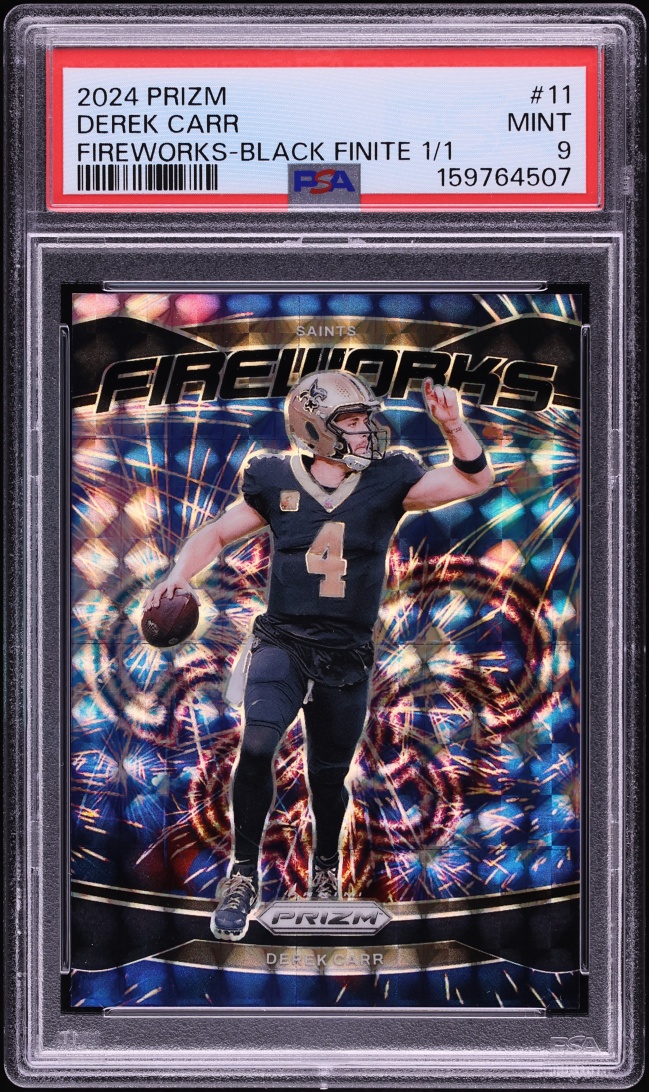 2024 Panini Prizm Fireworks Black Finite Derek Carr 1/1 #11 PSA 9 MINT