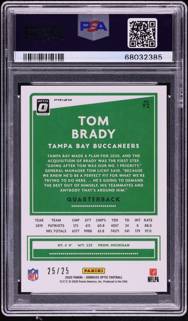 2020 Donruss Optic Black Pandora Tom Brady 25/25 #92 PSA 9 MINT - Photo 2