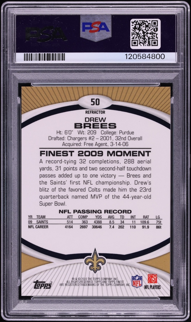 2010 Finest Red Refractor Drew Brees /25 #50 PSA 9 MINT - Photo 2