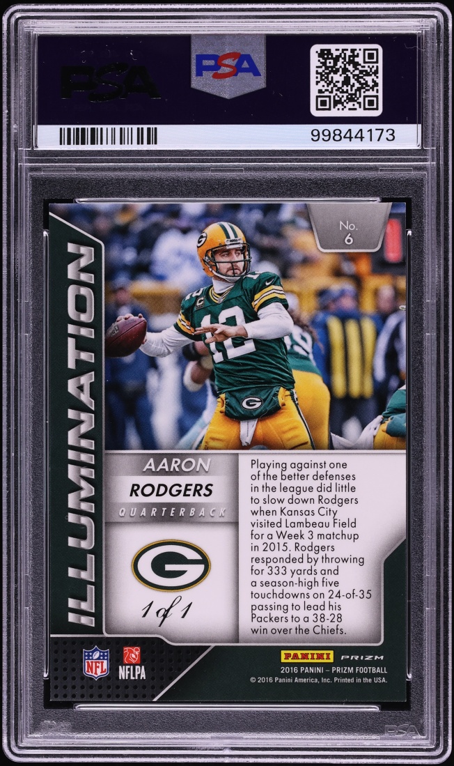 2016 Panini Prizm Illumination Black Finite Aaron Rodgers 1/1 #6 PSA 9 MINT - Photo 2