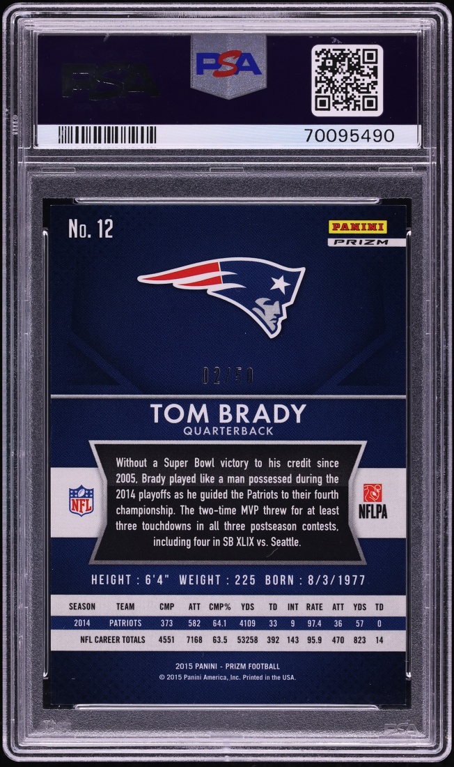 2015 Panini Prizm Violet Mosaic Tom Brady /50 #12 PSA 9 MINT - Photo 2