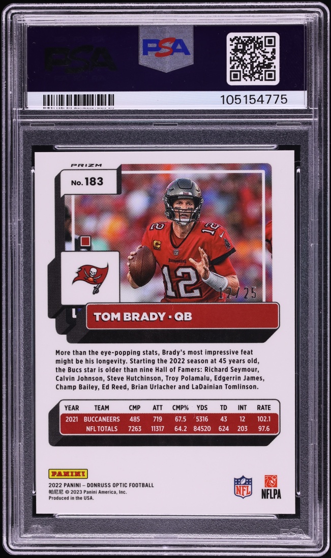 2022 Donruss Optic Black Pandora Tom Brady JERSEY # 12/25 #183 PSA 9 MINT - Photo 2