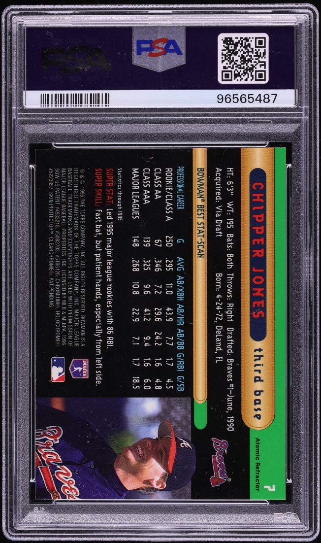 1996 Bowman's Best Atomic Refractor Chipper Jones #7 PSA 9 MINT - Photo 2