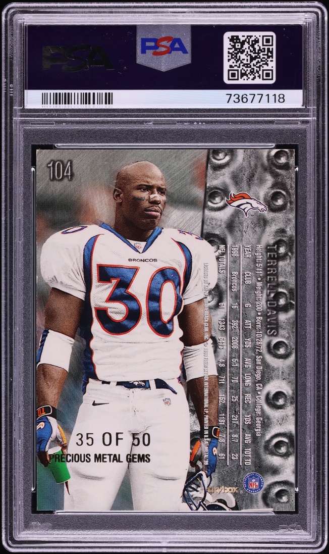 1999 Metal Universe Precious Metal Gems PMG Terrell Davis /50 #104 PSA 8 NM-MT - Photo 2