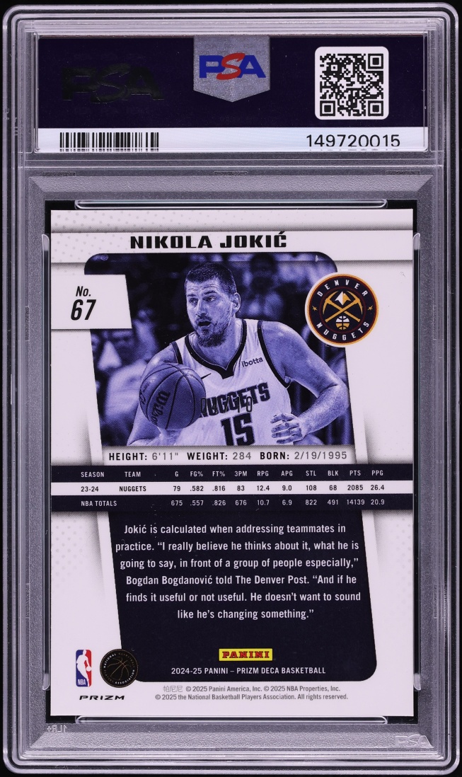 2024 Panini Prizm Deca Gold Nikola Jokic /10 #67 PSA 9 MINT - Photo 2