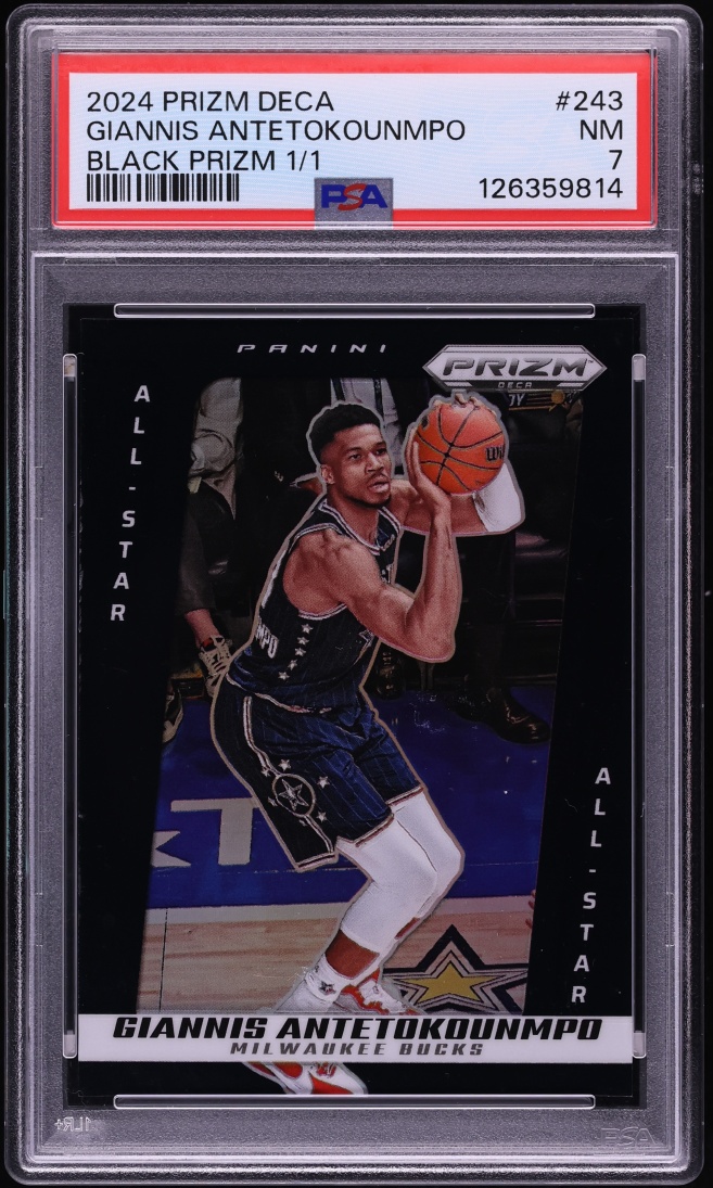 2024 Panini Prizm Deca Black Giannis Antetokounmpo 1/1 #243 PSA 7 NRMT