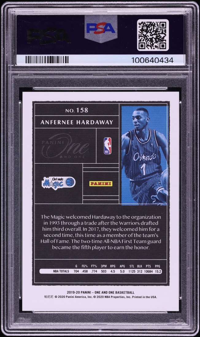 2019 Panini One And One Black Anfernee Hardaway 1/1 #158 PSA 9 MINT - Photo 2