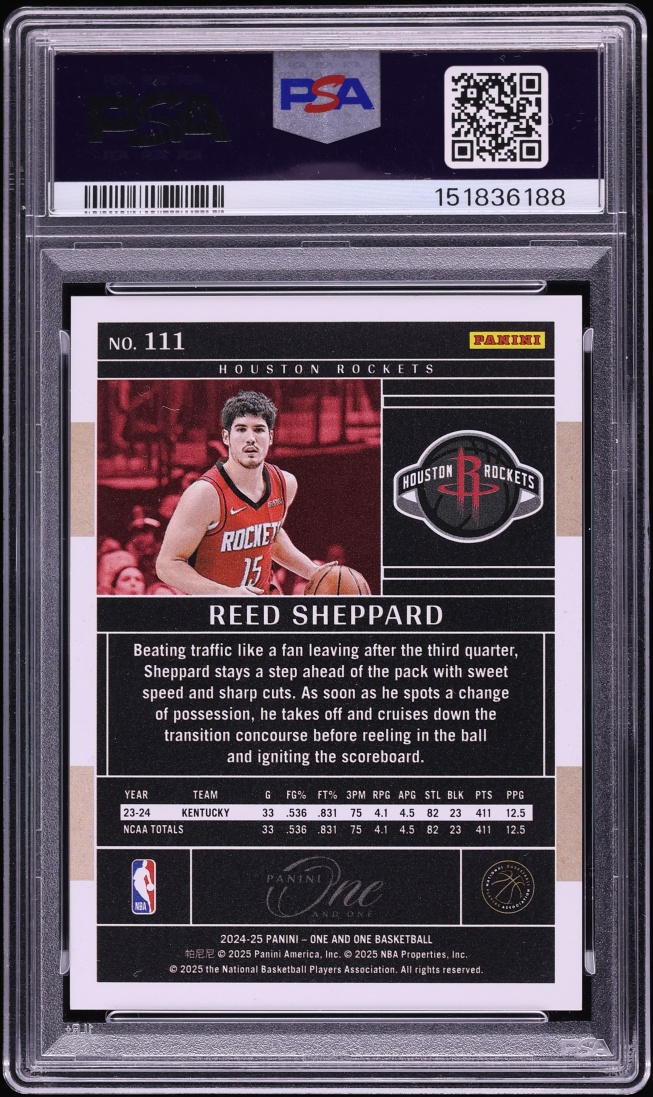 2024 Panini One And One Black Reed Sheppard ROOKIE 1/1 #111 PSA 9 MINT - Photo 2