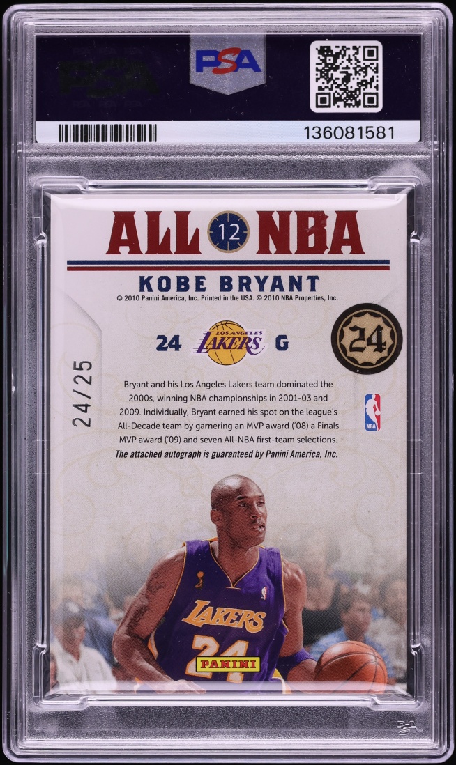 2009 Playoff National Treasures All NBA Kobe Bryant AUTO DNA 10 JERSEY # 24/25 #12 PSA 9 MINT - Photo 2