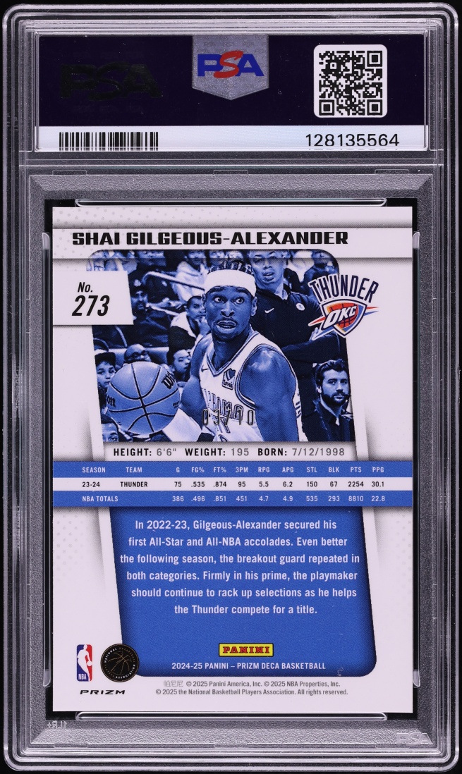 2024 Panini Prizm Deca Gold Shai Gilgeous-Alexander /10 #273 PSA 9 MINT - Photo 2