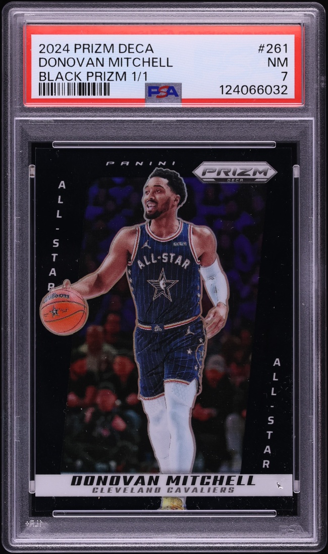 2024 Panini Prizm Deca Black Donovan Mitchell 1/1 #261 PSA 7 NRMT
