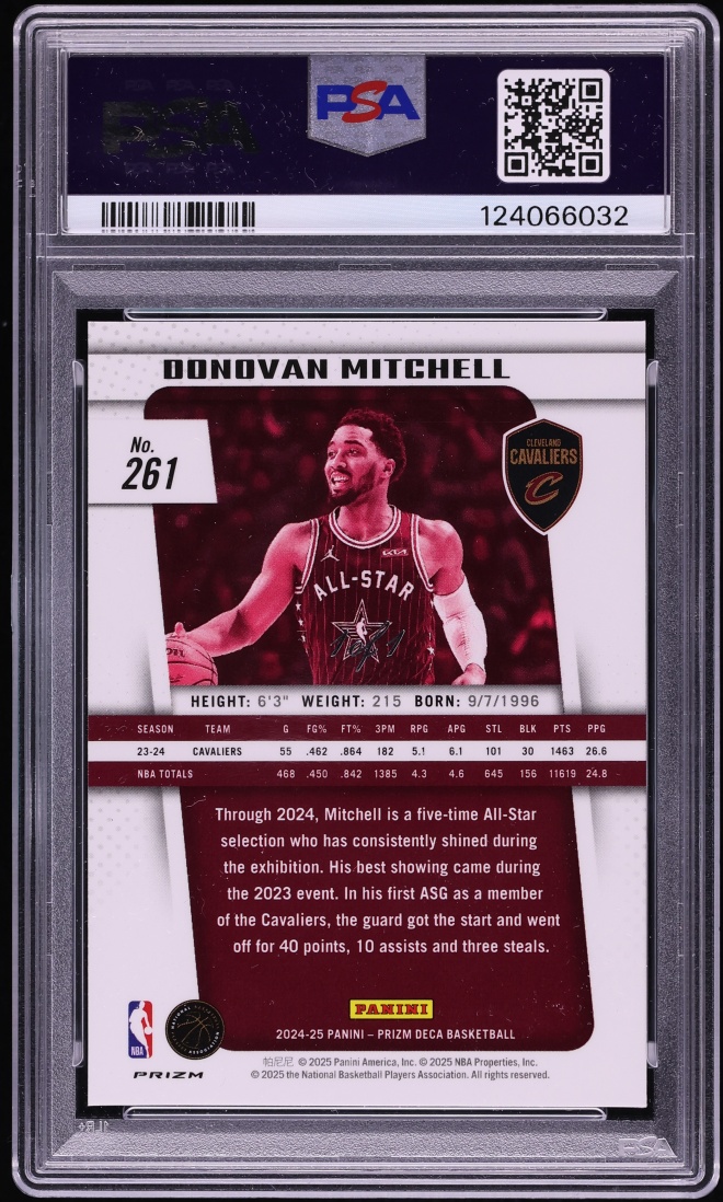2024 Panini Prizm Deca Black Donovan Mitchell 1/1 #261 PSA 7 NRMT - Photo 2