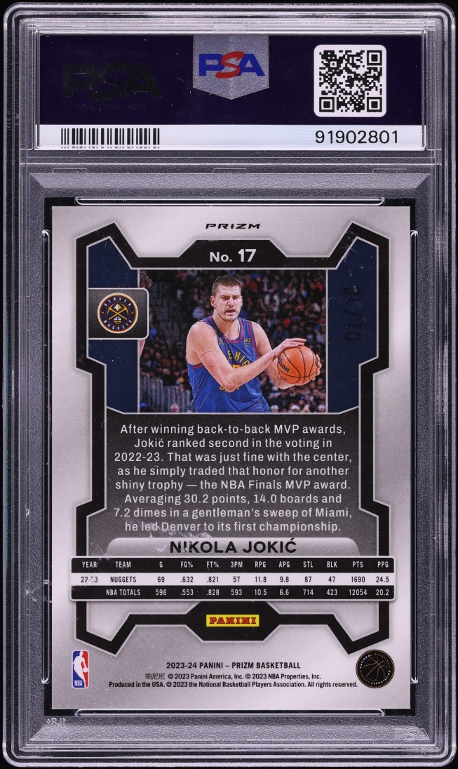 2023 Panini Prizm Gold Nikola Jokic 1/10 #17 PSA 9 MINT - Photo 2
