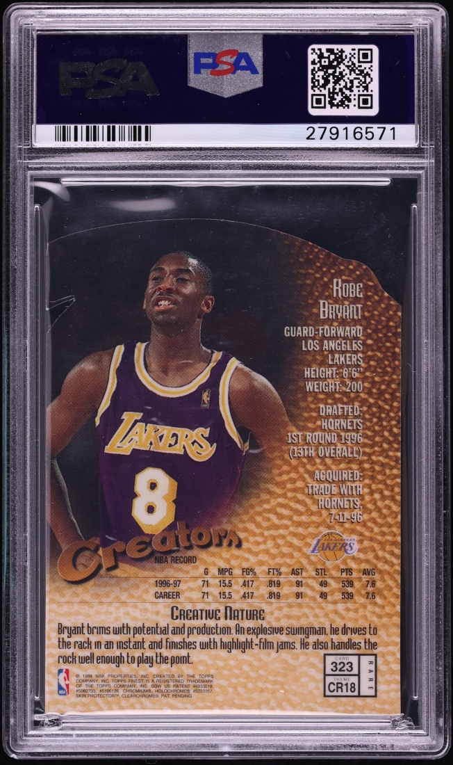 1997 Finest Embossed Die-Cut Kobe Bryant #323 PSA 10 GEM MINT - Photo 2